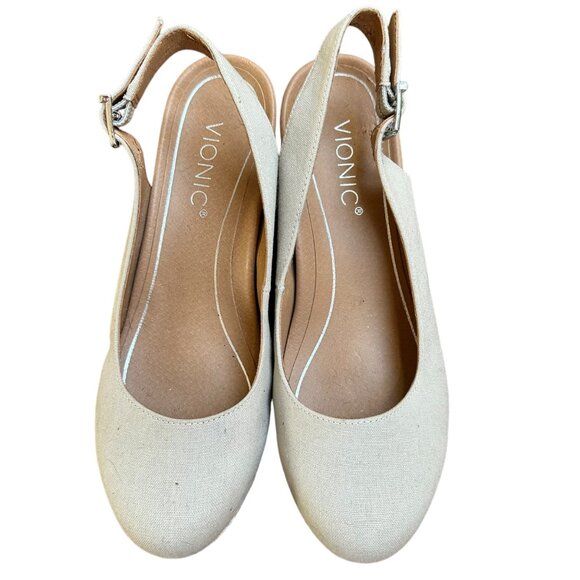 Vionic Coralina Beige Canvas Espadrille Wedge Slingback Sandals Neutral 8M - Picture 2 of 7